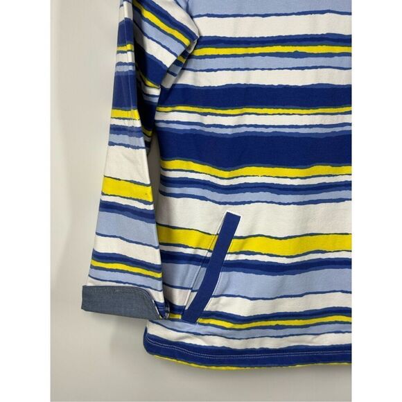 B9 - T By Talbots Cuff Sleeve Striped 1/4 Zip Sweatshirt Size Medium Petite - Picture 6 of 7